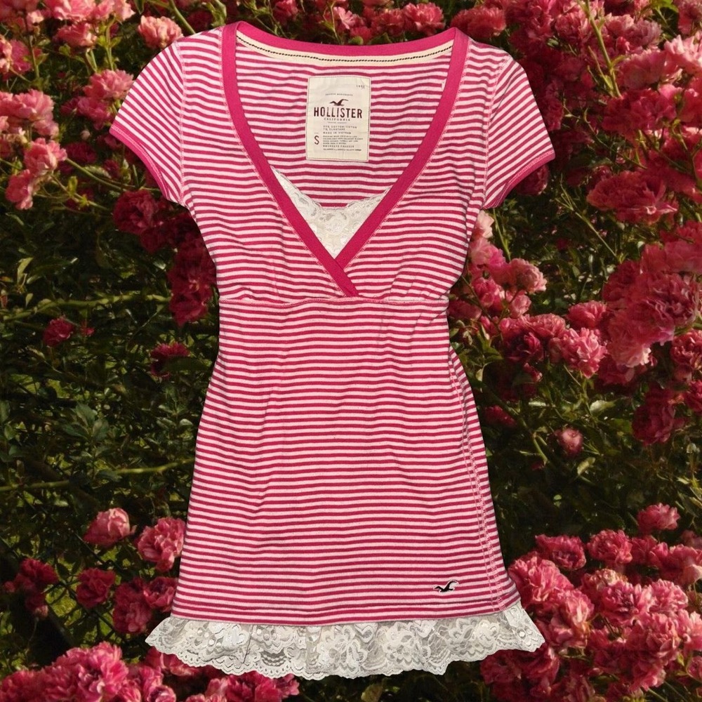 Y2K Hollister Striped Babydoll Top Small